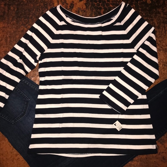 NWT Talbots Stripe Double-Scoop Neck Tee - Picture 2 of 6